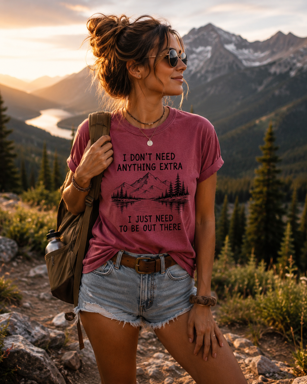 I Don't Need Anything Extra Graphic T-Shirt | Vintage Mountain Nature Tee | Oversized Hiking Shirt
