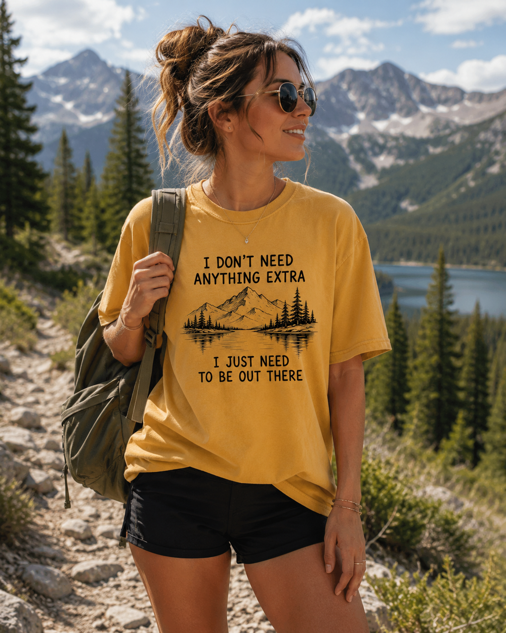 I Don't Need Anything Extra Graphic T-Shirt | Vintage Mountain Nature Tee | Oversized Hiking Shirt