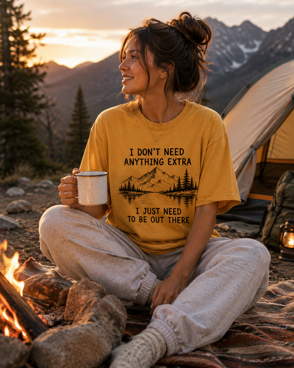 I Don't Need Anything Extra Graphic T-Shirt | Vintage Mountain Nature Tee | Oversized Hiking Shirt