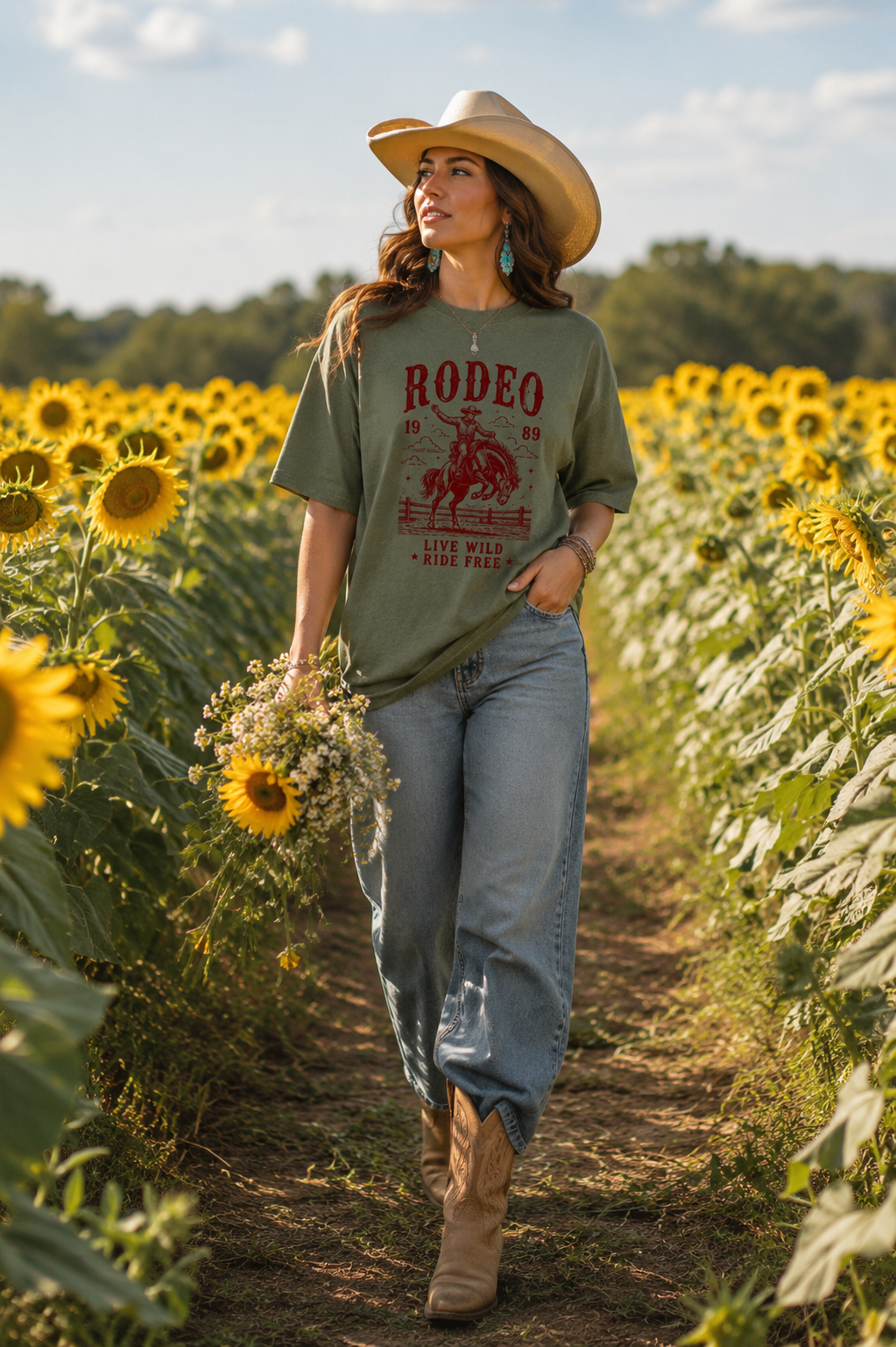 Vintage Rodeo Graphic Tee | Western Cowboy Comfort Colors T-Shirt | Live Wild Ride Free Oversized Shirt