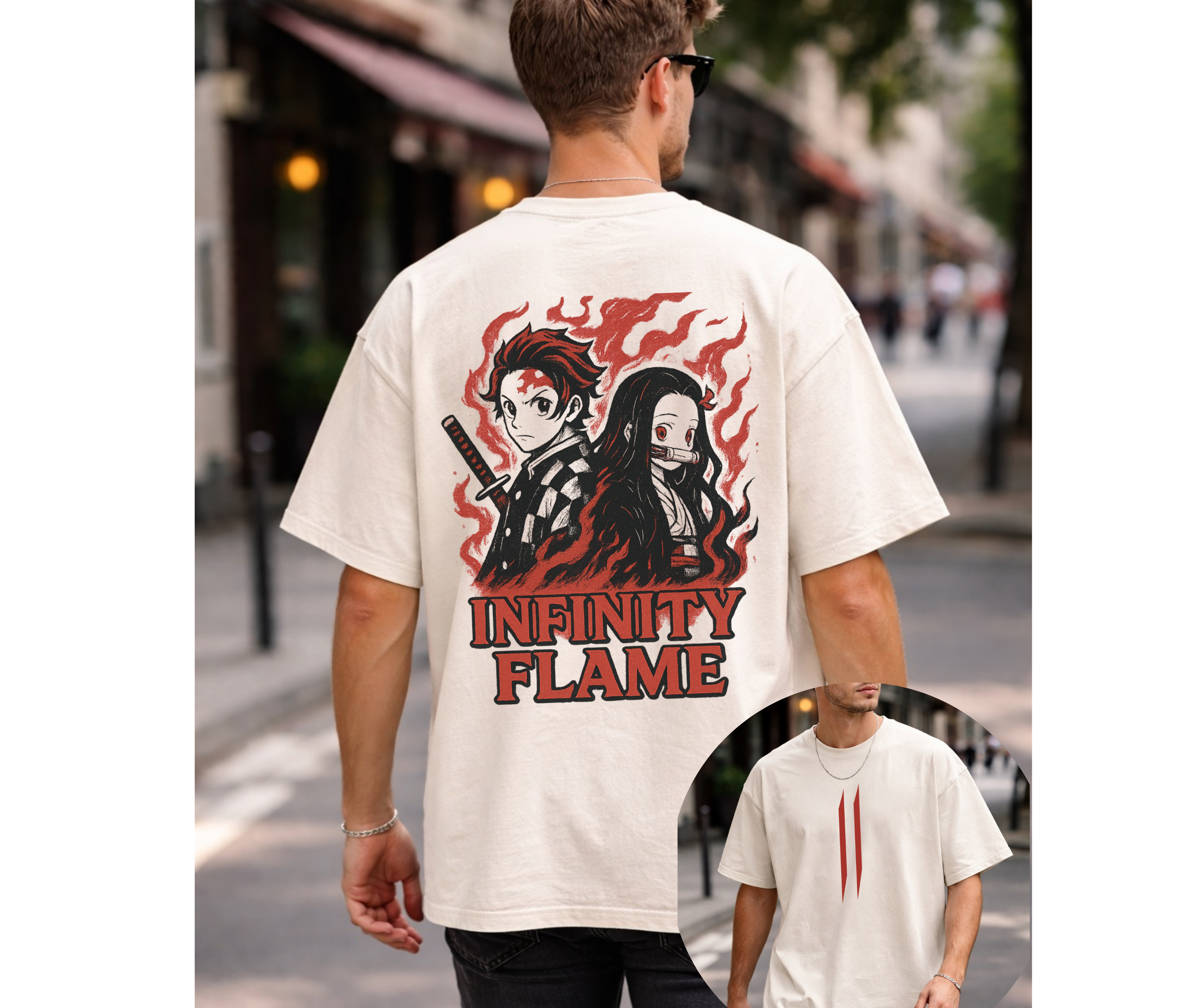 2-Sided Oversized Anime Flame Warrior Tee | Vintage Ninja Streetwear