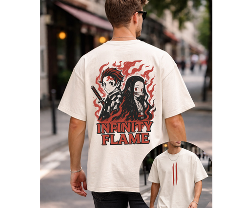 2-Sided Oversized Anime Flame Warrior Tee | Vintage Ninja Streetwear