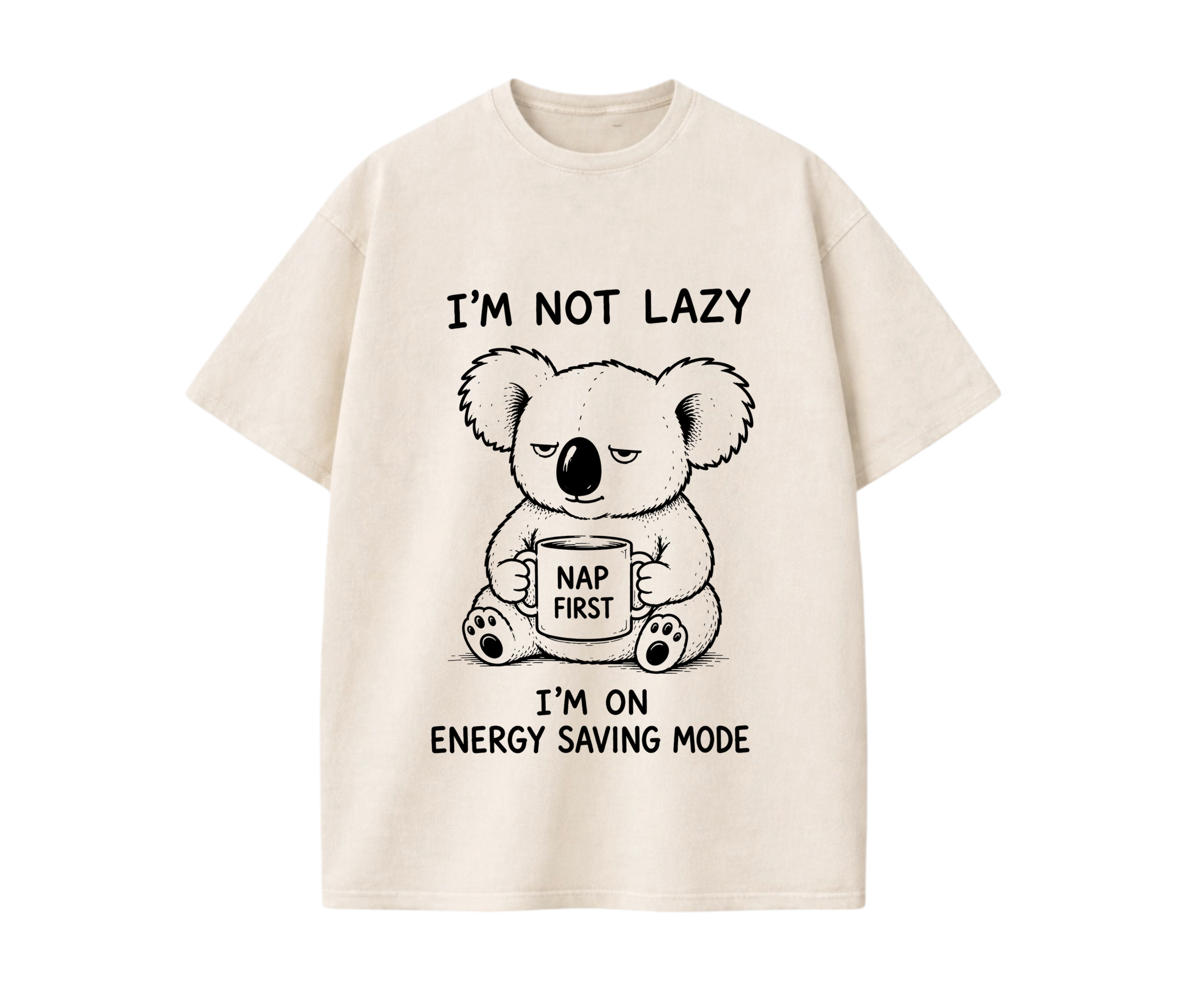 Funny Koala Graphic T-Shirt – I'm Not Lazy I'm on Energy Saving Mode Oversized Unisex Tee
