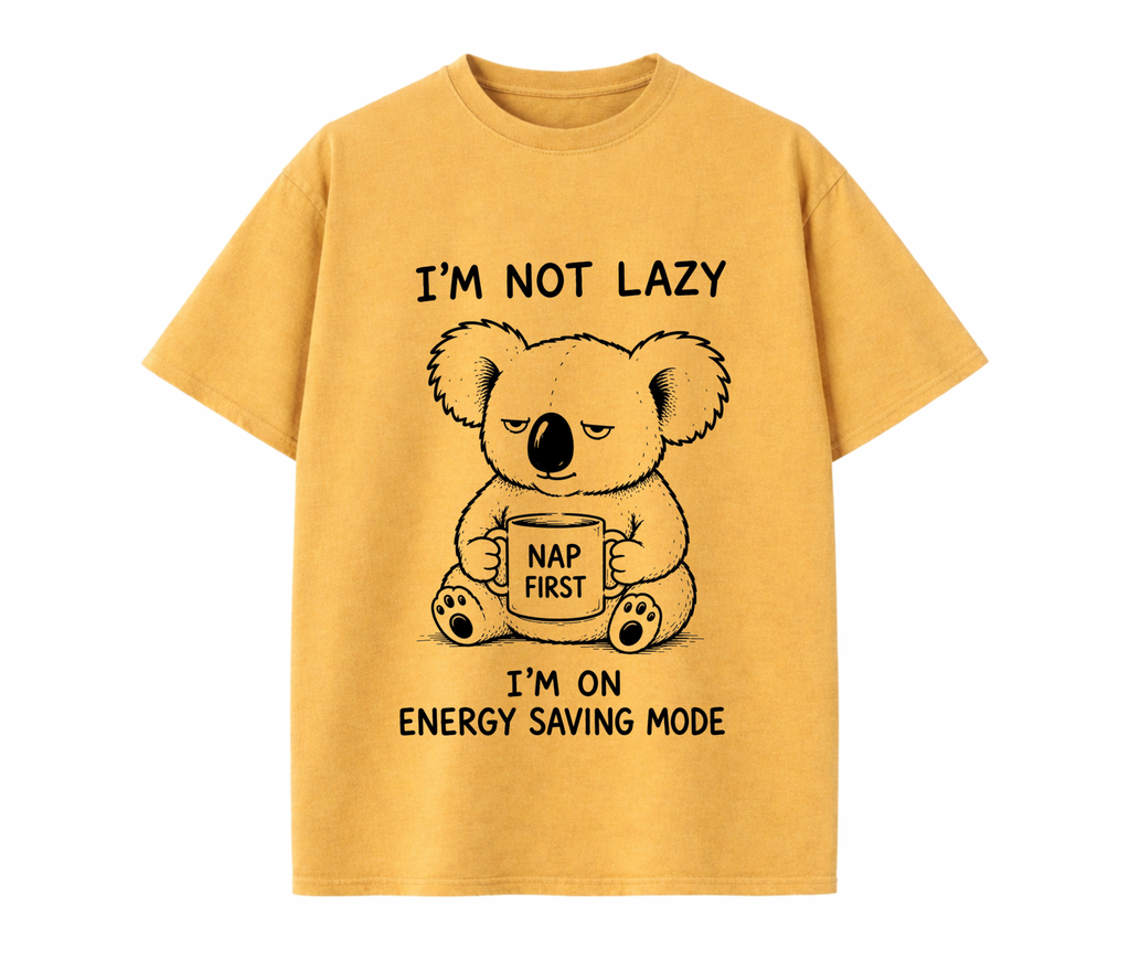 Funny Koala Graphic T-Shirt – I'm Not Lazy I'm on Energy Saving Mode Oversized Unisex Tee