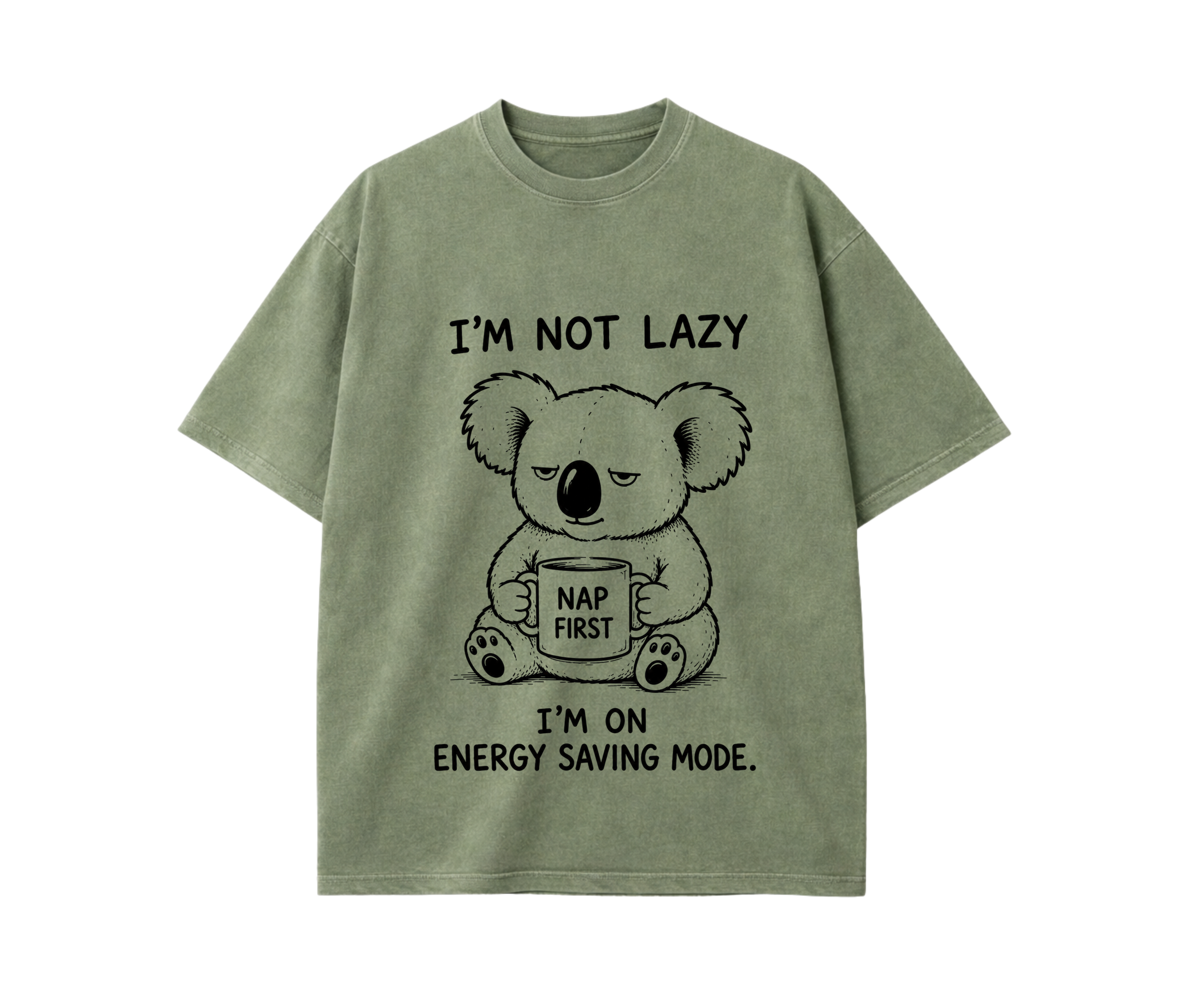 Funny Koala Graphic T-Shirt – I'm Not Lazy I'm on Energy Saving Mode Oversized Unisex Tee